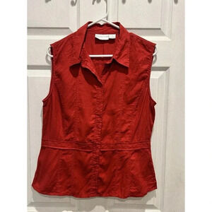 Worthington Womens Size 14 Button Front Sleeveless Top Red‎ Linen 100% Linen